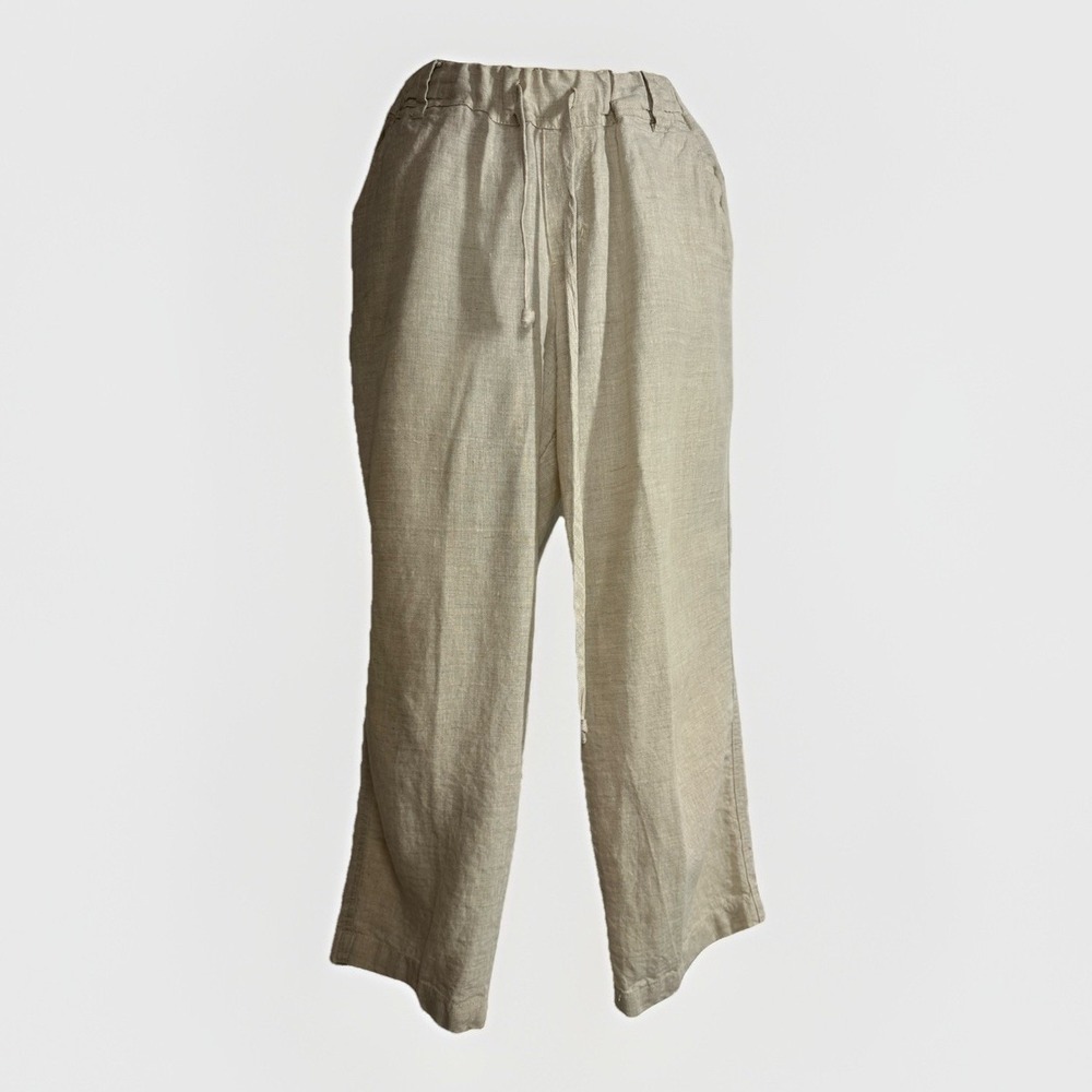 allen allen USA Women's M Beige Linen Cropped Casual Pants